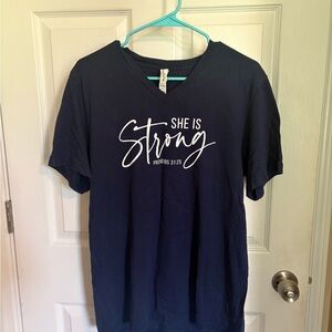 Bella Canvas Navy V-Neck Tee with White Text